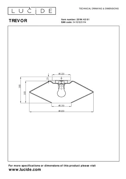 Lucide TREVOR - Lámpara de techo - Ø 42 cm - 1xE27 - Ópalo - técnico